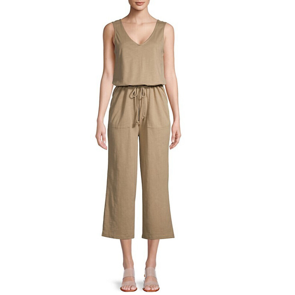 Core Life Women's Cropped Cotton Jumpsuit V Neck Size XS